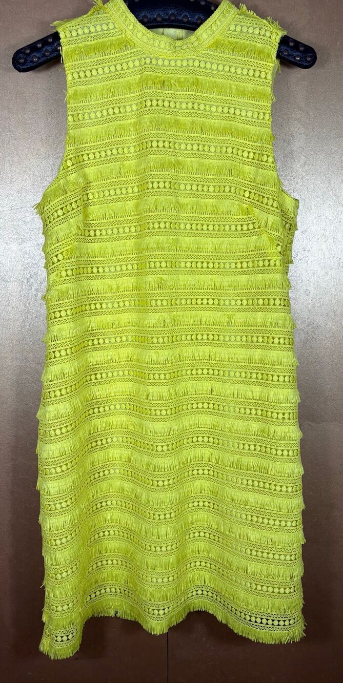J. Crew Fringe Sheath  Dress Citron Yellow Lined Sleeveless size
